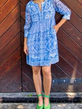 Gretchen Scott Designs Light Blue Printed Mini Dress